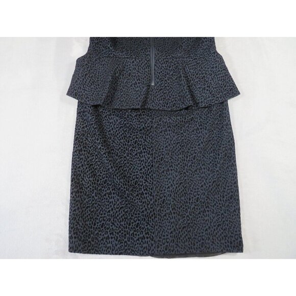 Alice + Olivia Victoria Peplum Dress Velvet Navy Leopard Print Size 8 Sheath - Picture 12 of 12